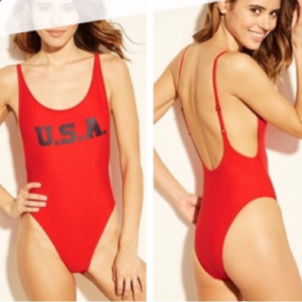 One piece red swim suit